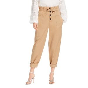 LINI Lola Paperbag Wide Leg Cropped Pants in Tan Size Small NWT
